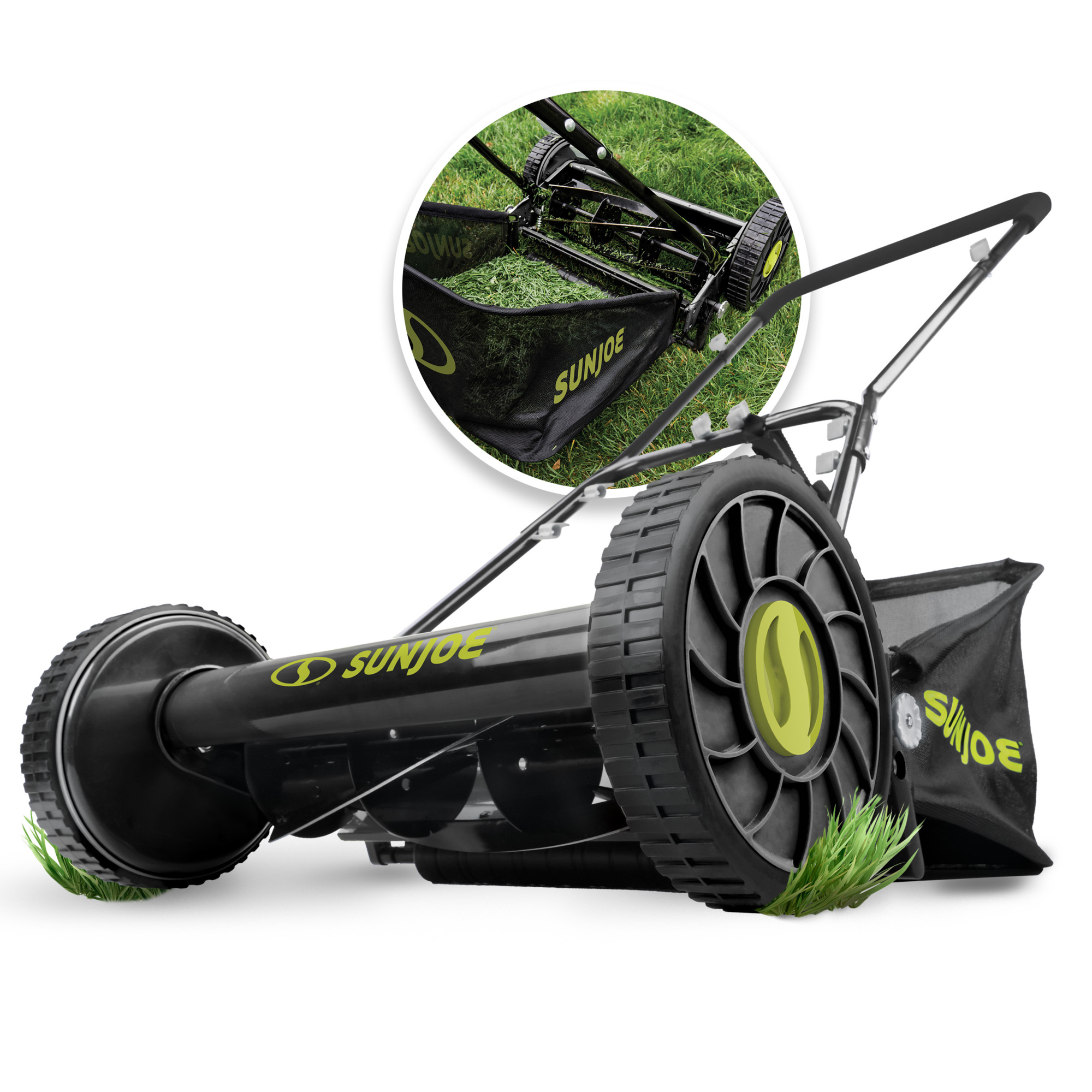 Sun Joe Manual Reel Mower with Grass Catcher — 16in. Cutting Path, 4-Position Height Adjustment, Model# MJ500M
